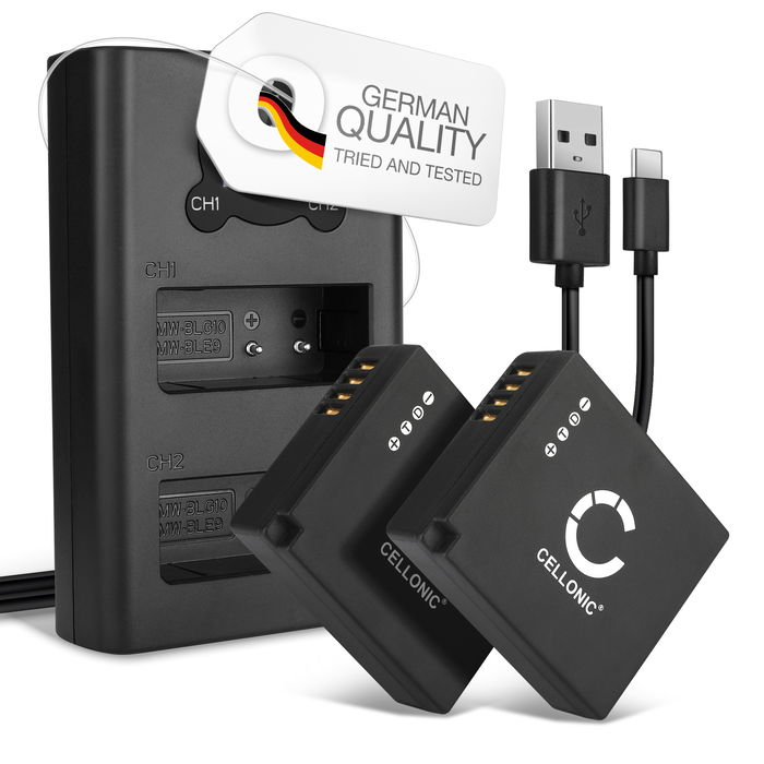 2x Kamera batteri til Leica D-LUX Typ 109, Leica D-LUX 7 BP-DC15 BP-DC15-E BP-DC15-TK BP-DC15-U - Udskift BP-DC15 BP-DC15-E BP-DC15-TK BP-DC15-U batteri 730mAh + Dobbelt Oplader BC-DC15 BC-DC15-E ekstra batteri