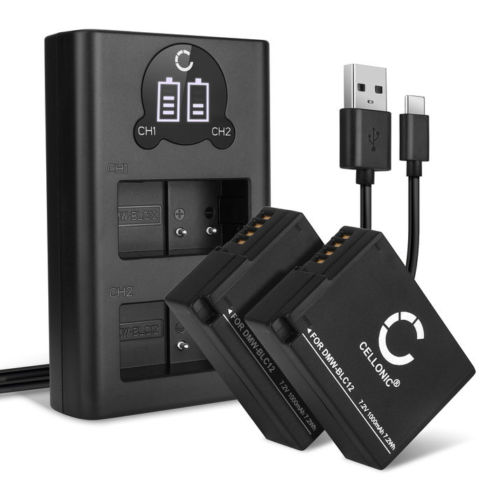 2x Panasonic Lumix DMC-FZ300 Battery + Dual Charger 1000mAh from CELLONIC