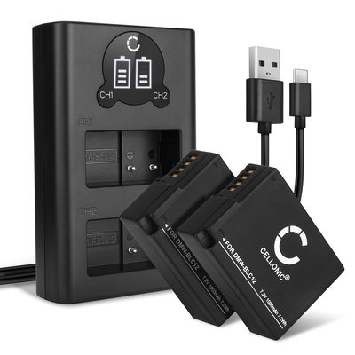 2x Kamera batteri til Panasonic G7 DMC-G7 G5 G6 G80 G81 G90 GX8 GH2 Lumix FZ1000 II DMC-FZ200 FZ2000 FZ300 DMW-BLC12 DMW-BLC12E -BLC12PP - Udskift DMW-BLC12 DMW-BLC12E -BLC12PP batteri 1000mAh + Dobbelt Oplader DE-A80A DE-A80 ekstra batteri