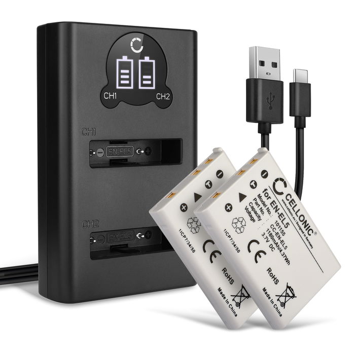 2x Batteri til Nikon Coolpix 7900 Skift Batteri 1180mAh + Dobbelt Oplader Accumulator Akku