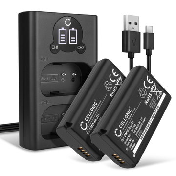 2x Kamera batteri til Panasonic Lumix DC-S1, Lumix DC-S1H, Lumix DC-S1R DMW-BLJ31 - Udskift DMW-BLJ31 batteri 3400mAh + Dobbelt Oplader DMW-BTC14E ekstra batteri