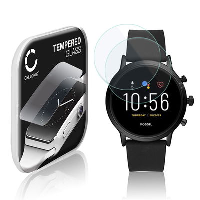 2x CELLONIC Skærmbeskytter til Fossil 5. Generation Fitness Tracker Smart Watch Face Protector - 2.5D 0,33mm Full Glue Glas hærdet i 9 timer Gennemsigtig