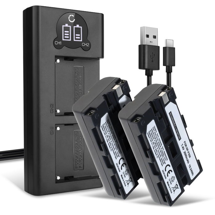 2x Sony DSR-250 batteri 2600mAh 7.2V - 7.4V + Dobbelt Oplader fra CELLONIC