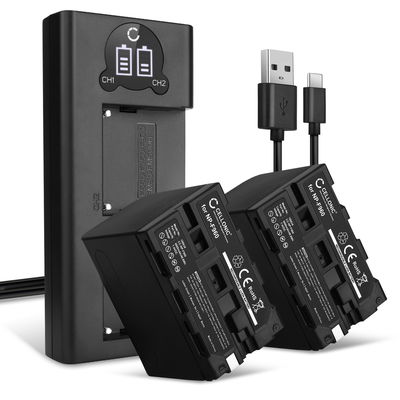 2x Kamera batteri til Sony AX1 VX2000 VX2100 HDR-FX1 FX7 DSR-PD170 PD150 HXR-MC2000 FDR-AX1 TRV900 Z CAM E2 NP-F970 NP-NP-F550 NP-NP-F330 NP-F750 - Udskift NP-F970 NP-NP-F550 NP-NP-F330 NP-F750 batteri 6600mAh + Dobbelt Oplader BC-VM50 ekstra batteri