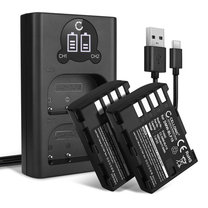 2x Panasonic Lumix DMC-GH3 batteri 1600mAh 7.2V - 7.4V + Dobbelt Oplader fra CELLONIC