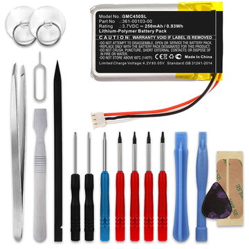 subtel GPS Batteri til Garmin DashCam 45, DashCam 55 + 17pc GPS Tool Kit 361-00103-00 250mAh GPS Battery Replacement