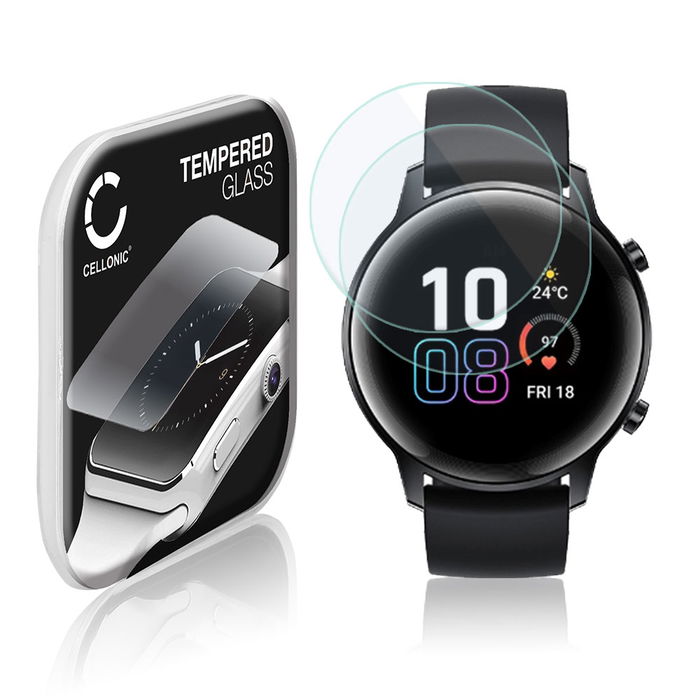 2x CELLONIC Skærmbeskytter til Honor Magic Watch 2 (42mm) Fitness Tracker Smart Watch Face Protector - 2.5D 0,33mm Full Glue Glas hærdet i 9 timer Gennemsigtig