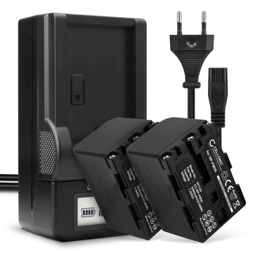 2x Kamera batteri til Sony HVR-A1 HDR-SR1 HDR-HC1 GV-D1000 DCR-TRV38 -TRV20 -TRV330 -TRV285 -TRV340 -TRV345 -TRV351 -TRV355 - Udskift NP-FM50 NP-FM30 NP-FM70 NP-QM91 NP-QM71 batteri + Oplader ekstra batteri
