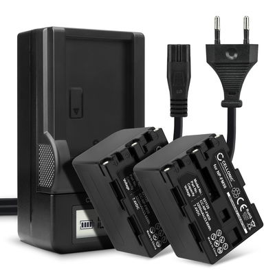 2x Kamera batteri til Sony HVR-A1 HDR-SR1 HDR-HC1 GV-D1000 DCR-TRV38 -TRV20 -TRV330 -TRV285 -TRV340 -TRV345 -TRV351 -TRV355 - Udskift NP-FM50 NP-FM30 NP-FM70 NP-QM91 NP-QM71 batteri + Oplader ekstra batteri