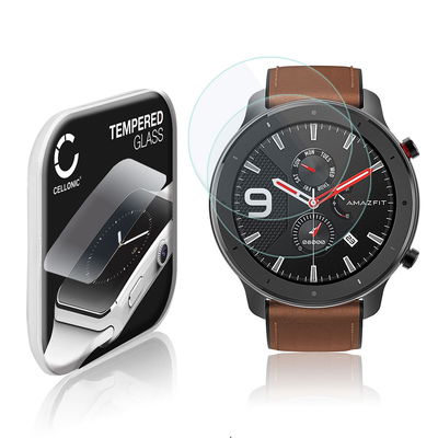 2x CELLONIC Skærmbeskytter til Amazfit GTR - 47mm Fitness Tracker Smart Watch Face Protector - 2.5D 0,30mm Full Glue Glas hærdet i 9 timer Gennemsigtig