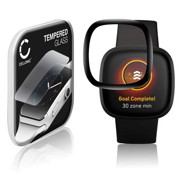 CELLONIC Skærmbeskytter til FitBit Versa 3 / Sense Fitness Tracker Smart Watch Face Protector - 3D Full Cover 0,30mm Full Glue Glas hærdet i 9 timer Sort