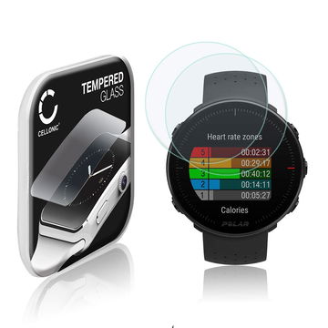 2x CELLONIC Skærmbeskytter til Polar Vantage M Fitness Tracker Smart Watch Face Protector - 2.5D 0,33mm Full Glue Glas hærdet i 9 timer Sort