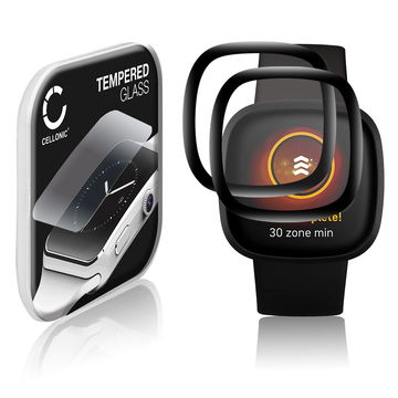 2x CELLONIC Skærmbeskytter til FitBit Versa 3 / Sense Fitness Tracker Smart Watch Face Protector - 3D Full Cover 0,30mm Full Glue Glas hærdet i 9 timer Sort