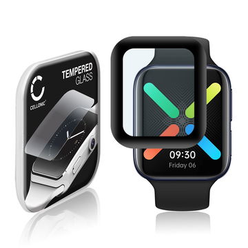CELLONIC Skærmbeskytter til Oppo Watch - 41mm Fitness Tracker Smart Watch Face Protector - 3D Full Cover 0,33mm Full Glue Glas hærdet i 9 timer Sort