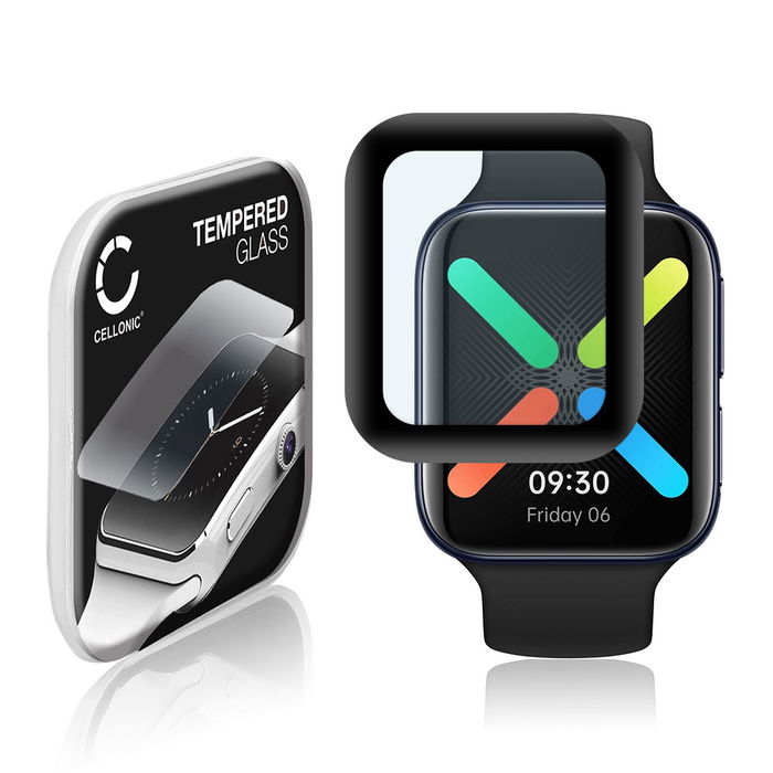 CELLONIC Skærmbeskytter til Oppo Watch - 41mm Fitness Tracker Smart Watch Face Protector - 3D Full Cover 0,33mm Full Glue Glas hærdet i 9 timer Sort