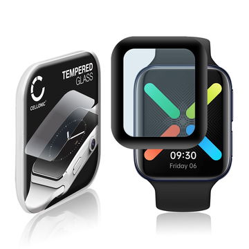 CELLONIC Skærmbeskytter til Oppo Watch - 46mm Fitness Tracker Smart Watch Face Protector - 3D Full Cover 0,33mm Full Glue Glas hærdet i 9 timer Sort