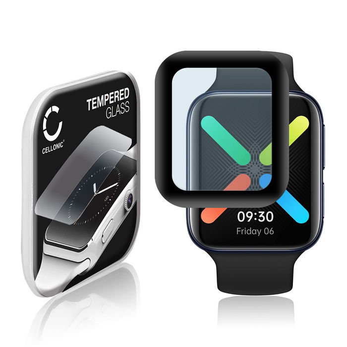CELLONIC Skærmbeskytter til Oppo Watch - 46mm Fitness Tracker Smart Watch Face Protector - 3D Full Cover 0,33mm Full Glue Glas hærdet i 9 timer Sort
