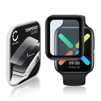 CELLONIC Skærmbeskytter til Oppo Watch - 46mm Fitness Tracker Smart Watch Face Protector - 3D Full Cover 0,33mm Full Glue Glas hærdet i 9 timer Sort