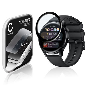 CELLONIC Skærmbeskytter til Huawei Watch 3 - 46mm Fitness Tracker Smart Watch Face Protector - 3D Full Cover 0,33mm Full Glue Glas hærdet i 9 timer Gennemsigtig