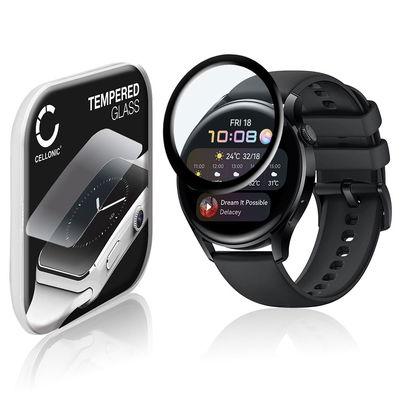 CELLONIC Skærmbeskytter til Huawei Watch 3 - 46mm Fitness Tracker Smart Watch Face Protector - 3D Full Cover 0,33mm Full Glue Glas hærdet i 9 timer Gennemsigtig