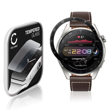 CELLONIC Skærmbeskytter til Huawei Watch 3 Pro Fitness Tracker Smart Watch Face Protector - 3D Full Cover 0,33mm Full Glue Glas hærdet i 9 timer Gennemsigtig