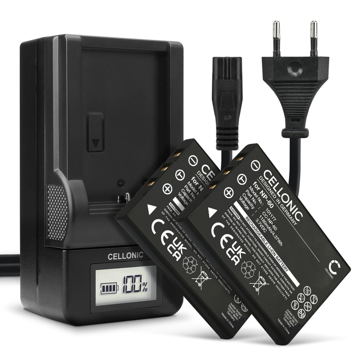 2x Nyt Kamera Batteri til JAY-tech JayCam CX330, JayCam DC6000, Jay Media i5100, JayCam DXC11 - NP-60 1180mAh + Oplader NP-60 skift batteri til kamera