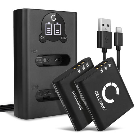 2x Batteri til Ricoh GR III, GR IIIx, G900, G900SE, WG-6, DB-110 DB-110 (1100mAh, 3.6V) + Dobbeltoplader fra CELLONIC