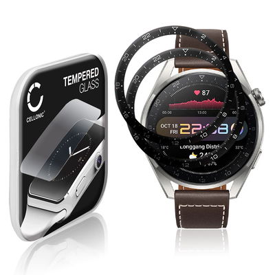 2x CELLONIC Skærmbeskytter til Huawei Watch 3 Pro Fitness Tracker Smart Watch Face Protector - 3D Full Cover 0,33mm Full Glue Glas hærdet i 9 timer Gennemsigtig