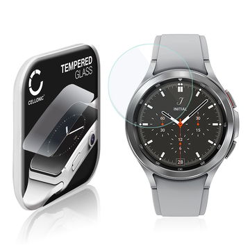 CELLONIC Skærmbeskytter til Samsung Galaxy Watch 4 Classic - 46mm (SM-R890, SM-R895) Fitness Tracker Smart Watch Face Protector - 2.5D 0,33mm Full Glue Glas hærdet i 9 timer Gennemsigtig