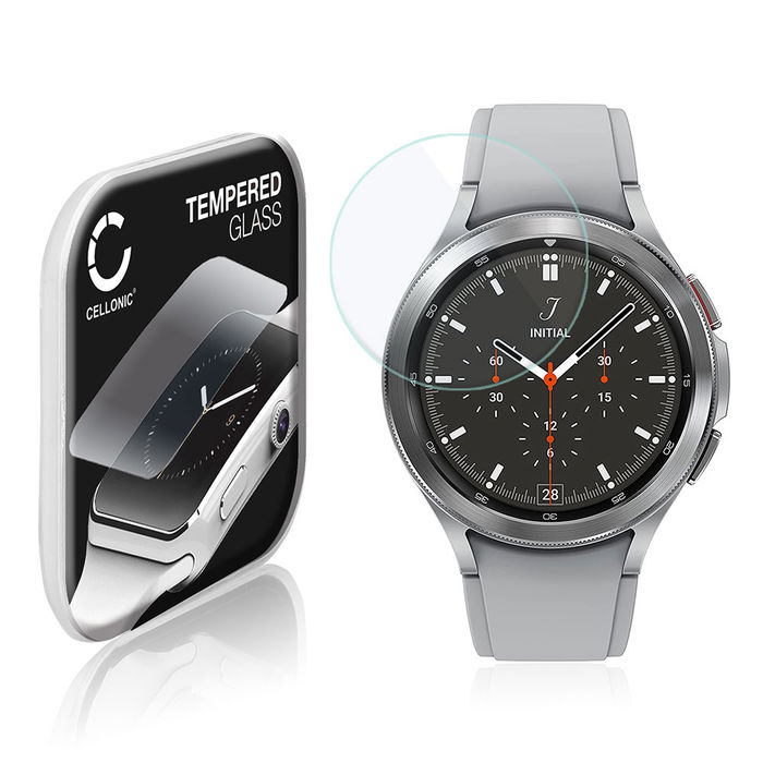 CELLONIC Skærmbeskytter til Samsung Galaxy Watch 4 Classic - 46mm (SM-R890, SM-R895) Fitness Tracker Smart Watch Face Protector - 2.5D 0,33mm Full Glue Glas hærdet i 9 timer Gennemsigtig