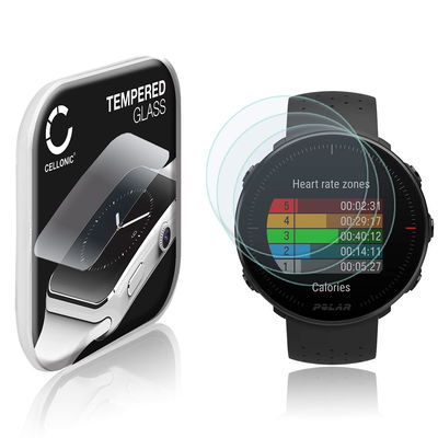 3x CELLONIC Skærmbeskytter til Polar Vantage M Fitness Tracker Smart Watch Face Protector - 2.5D 0,33mm Full Glue Glas hærdet i 9 timer Sort