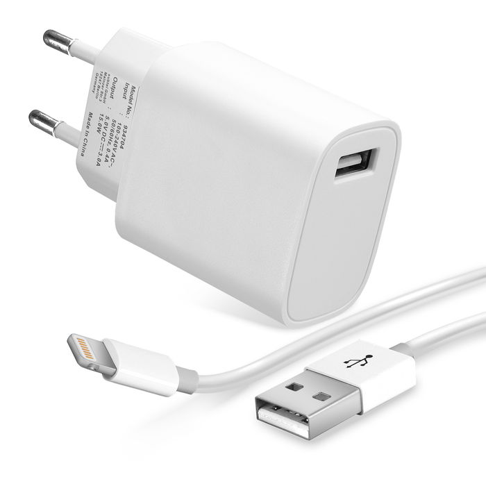 Telefonoplader til Apple iPhone 14, 13, 12, 11, X, XS, XR, 8, 7, SE Lightning 8 Pin Smartphone opladerkabel 1m 5W 3A + USB Kabel