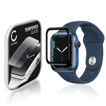 CELLONIC Skærmbeskytter til Apple Watch 8 / 7 - 41mm Fitness Tracker Smart Watch Face Protector - 3D Full Cover 0,33mm Full Glue Glas hærdet i 9 timer Gennemsigtig