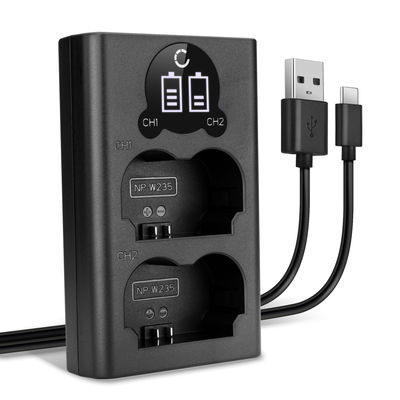 USB-dobbeltoplader (NP-W235) til FujiFilm X-T4 / GFX 50S II / GFX100S / X-H2S + 1m + USB Kabel fra CELLONIC