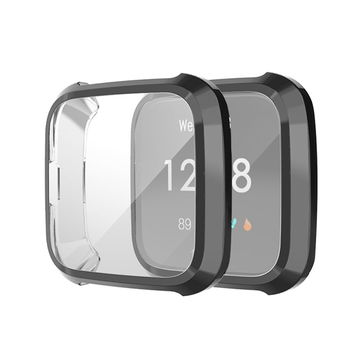 subtel Beskyttelsesetui og skærmbeskytter til FitBit Versa Lite 9H Hærdet glas GPS Smart Watch Cover Smartwatch Bumper Case Frame - Sort