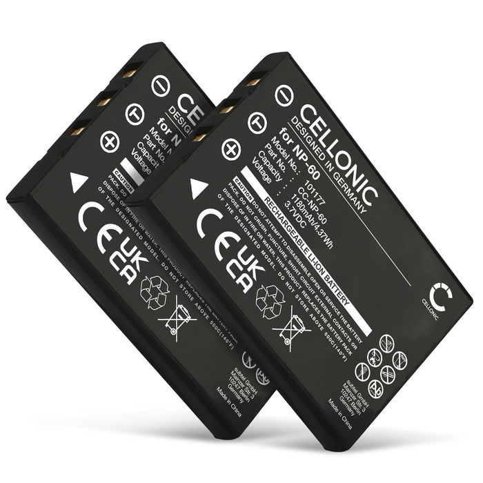2x Battery for Medion E47001 E47006 P47000 P47002 P47003 P47005 P47006 X47015 MD 41856, NP-60 1180mAh from CELLONIC