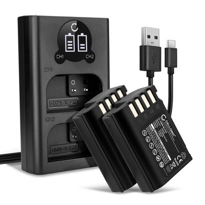 2x Kamera batteri til Panasonic Lumix G9, GH5S, DC-S5, DC-S5K, DC-GH5 II, DMW-BLK22, DMW-BTC15 DMW-BLK22 - Udskift DMW-BLK22 batteri 2250mAh + Dobbelt Oplader DMW-BTC15 ekstra batteri