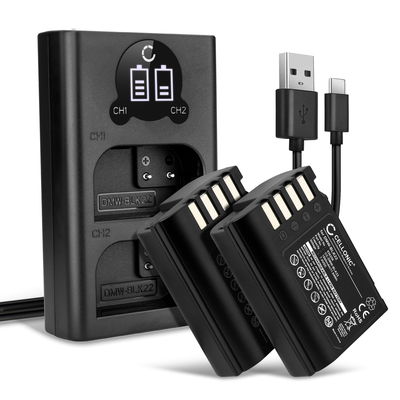 2x Kamera batteri til Panasonic Lumix DC-GH5 II DC-GH6 DC-S5 G9 GH5 GH5S DMW-BLK22 - Udskift DMW-BLK22 batteri 1600mAh + Dobbelt Oplader DMW-BTC15 ekstra batteri
