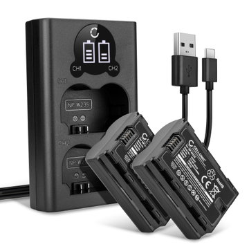 2x Kamera batteri til FujiFilm X-T4 / GFX 50S II / GFX100S / X-H2S NP W235 - Udskift NP W235 batteri 2000mAh + Dobbelt Oplader NP-W235 ekstra batteri