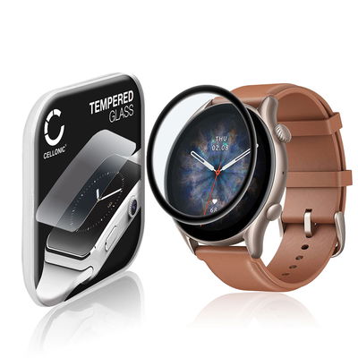 CELLONIC Skærmbeskytter til Amazfit GTR 3 Pro Fitness Tracker Smart Watch Face Protector - 3D Full Cover 0,33mm Full Glue Glas hærdet i 9 timer Sort