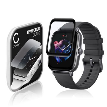 CELLONIC Skærmbeskytter til Amazfit GTS 3 Fitness Tracker Smart Watch Face Protector - 3D Full Cover 0,33mm Full Glue Glas hærdet i 9 timer Sort
