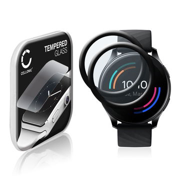 2x CELLONIC Skærmbeskytter til OnePlus Watch Fitness Tracker Smart Watch Face Protector - 3D Full Cover 0,33mm Full Glue Glas hærdet i 9 timer Gennemsigtig