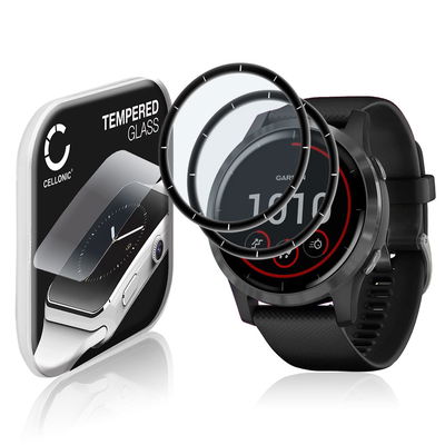 2x CELLONIC Skærmbeskytter til Garmin vivoactive 4 Fitness Tracker Smart Watch Face Protector - 2.5D 0,30mm Full Glue Glas hærdet i 9 timer Gennemsigtig
