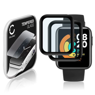 2x CELLONIC Skærmbeskytter til Xiaomi Mi Watch Lite Fitness Tracker Smart Watch Face Protector - 3D Full Cover 0,33mm Full Glue Glas hærdet i 9 timer Gennemsigtig