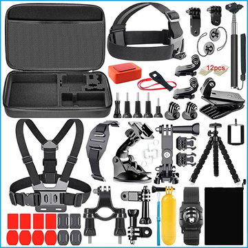 26-Piece Accessory Set for GoPro Hero 1-5, Rollei – Action Camera Mounts, Tripods, Suction Cups, Chest & Head Strap Mounts, Handlebar Mounts, Selfie Sticks & More