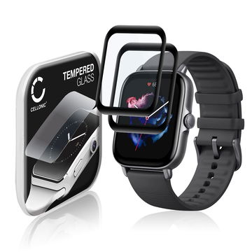 2x CELLONIC Skærmbeskytter til Amazfit GTS 3 Fitness Tracker Smart Watch Face Protector - 3D Full Cover 0,33mm Full Glue Glas hærdet i 9 timer Sort