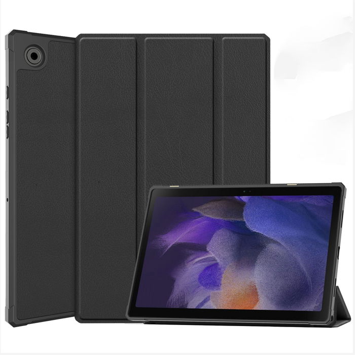 Book Tablet Case with Stand for Samsung Galaxy Tab A8 SM-X200 / SM-X205 Synthetic Leather Protective Folding Flip Folio Wallet Tri Fold Bookcase Cover Sleeve - Black