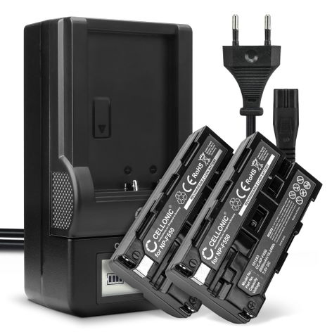 2x Batteri til Sony HDR-FX1000E, HDR-FX7E, NP-F330, NP-F730, NP-F950, AC-SQ950D, BC-VM50 NP-F550 F330 F750 (2600mAh, 7.4V) + Oplader fra CELLONIC