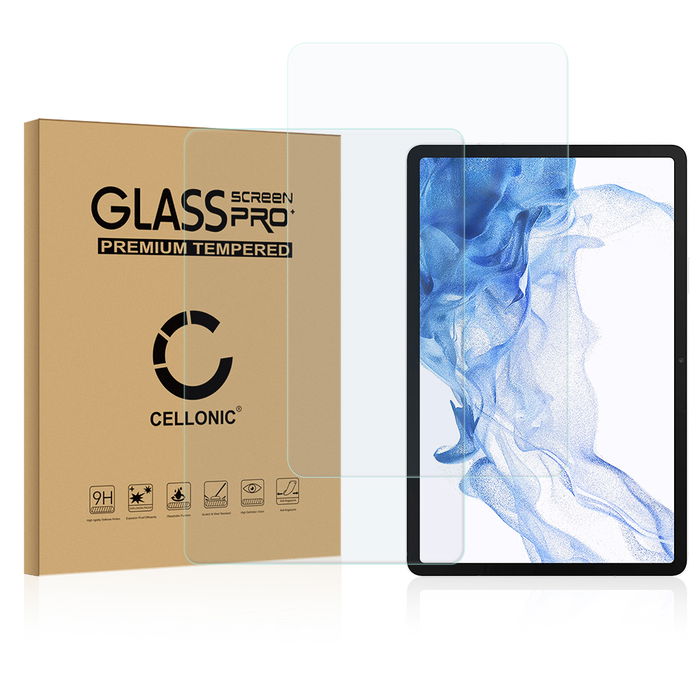 2x CELLONIC Screen Protector for Samsung Galaxy Tab S8 X700N Tablet Screen Cover Film - 2.5D 0,33mm Full Glue Gennemsigtig glas til skærmbeskytter hærdet i 9 timer