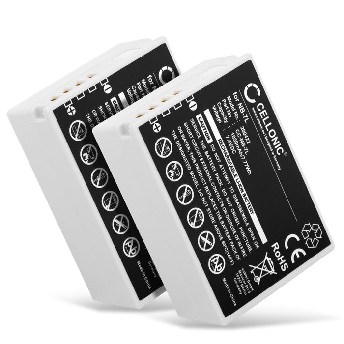 2x Batteri til Canon PowerShot G12, PowerShot G11, PowerShot G10, PowerShot SX30 IS NB-7L (1050mAh, 7.4V) fra CELLONIC